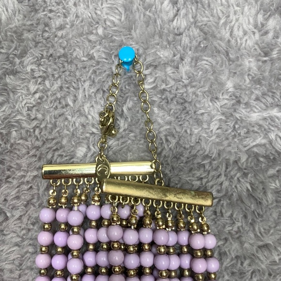 Multi-Strand Purple Ombre Beaded Statement Necklace Gold Tone Adjustable - Picture 4 of 4